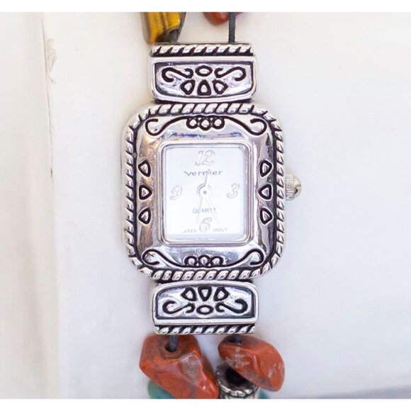8 inch, Vintage Silver Tone Intricate Beaded Watch by Vernier - AB2 - Picture 1 of 2